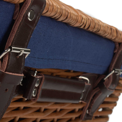 16 Inch Double Steamed Willow Hamper with Navy Blue Lining