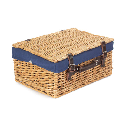 16 Inch Buff Willow Hamper with Navy Blue Lining
