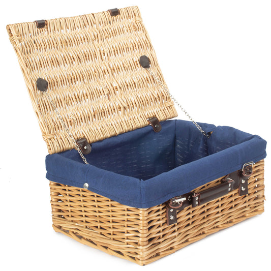 16 Inch Buff Willow Hamper with Navy Blue Lining
