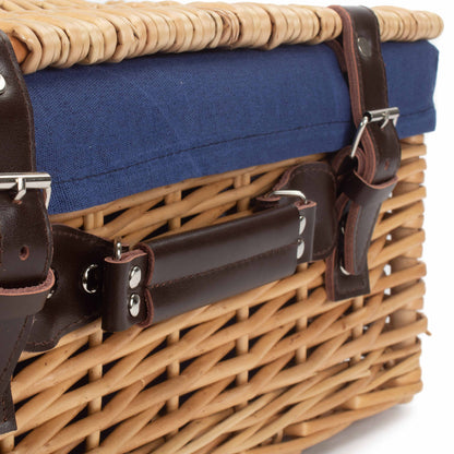 16 Inch Buff Willow Hamper with Navy Blue Lining