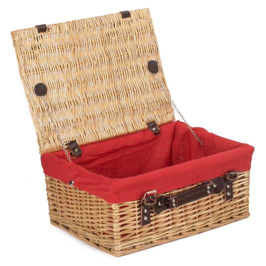 16 Inch Buff WIllow Hamper with Red Lining