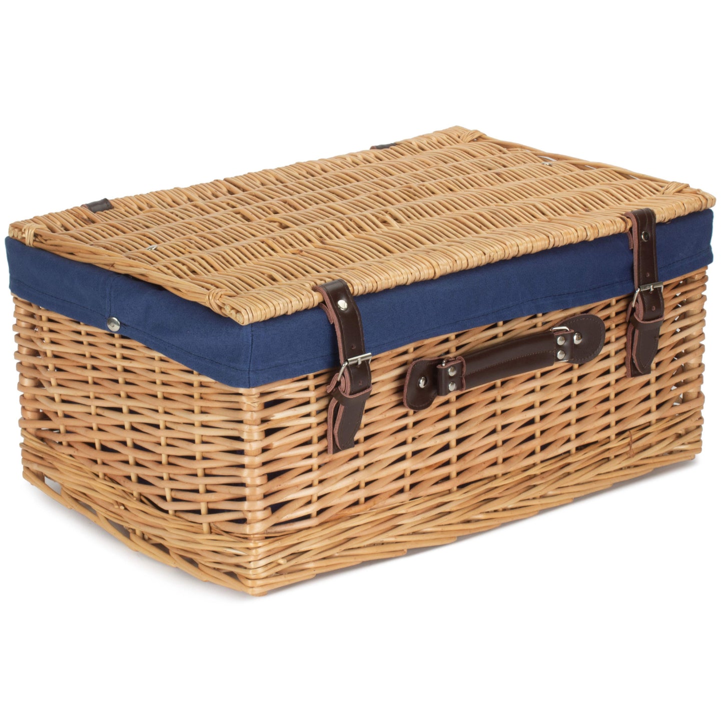 20 Inch Buff Willow Hamper Trunk with Navy Blue Lining