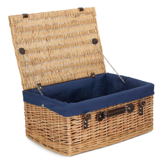 20 Inch Buff Willow Hamper Trunk with Navy Blue Lining