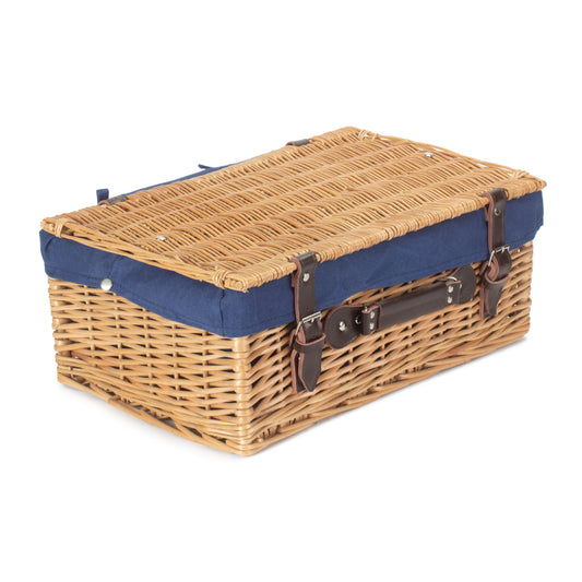 18 Inch Buff Willow Hamper Trunk with Navy Blue Lining