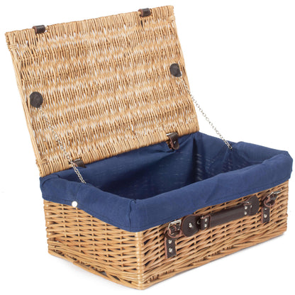 18 Inch Buff Willow Hamper Trunk with Navy Blue Lining
