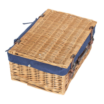 18 Inch Buff Willow Hamper Trunk with Navy Blue Lining