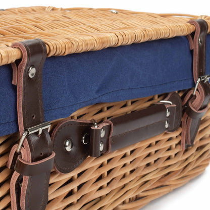 18 Inch Buff Willow Hamper Trunk with Navy Blue Lining