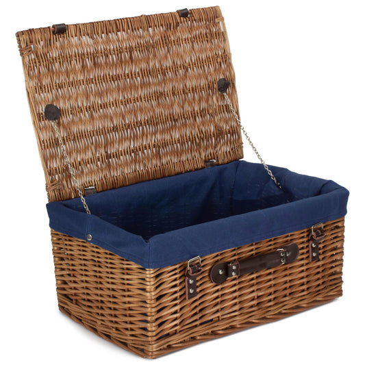 20 Inch Double Steamed Willow Hamper Trunk with Navy Blue Lining
