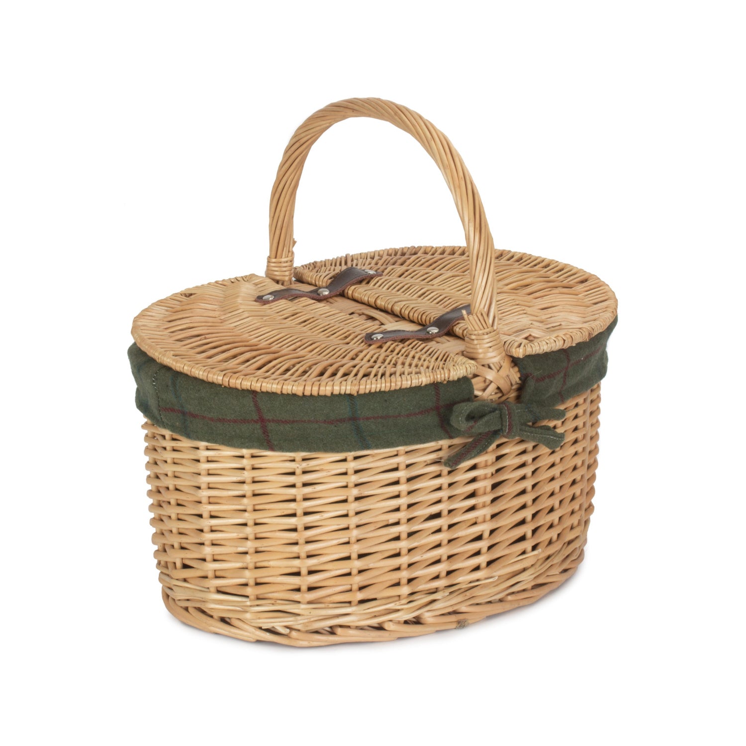 Buff Willow Oval Picnic Basket Tweed Lining