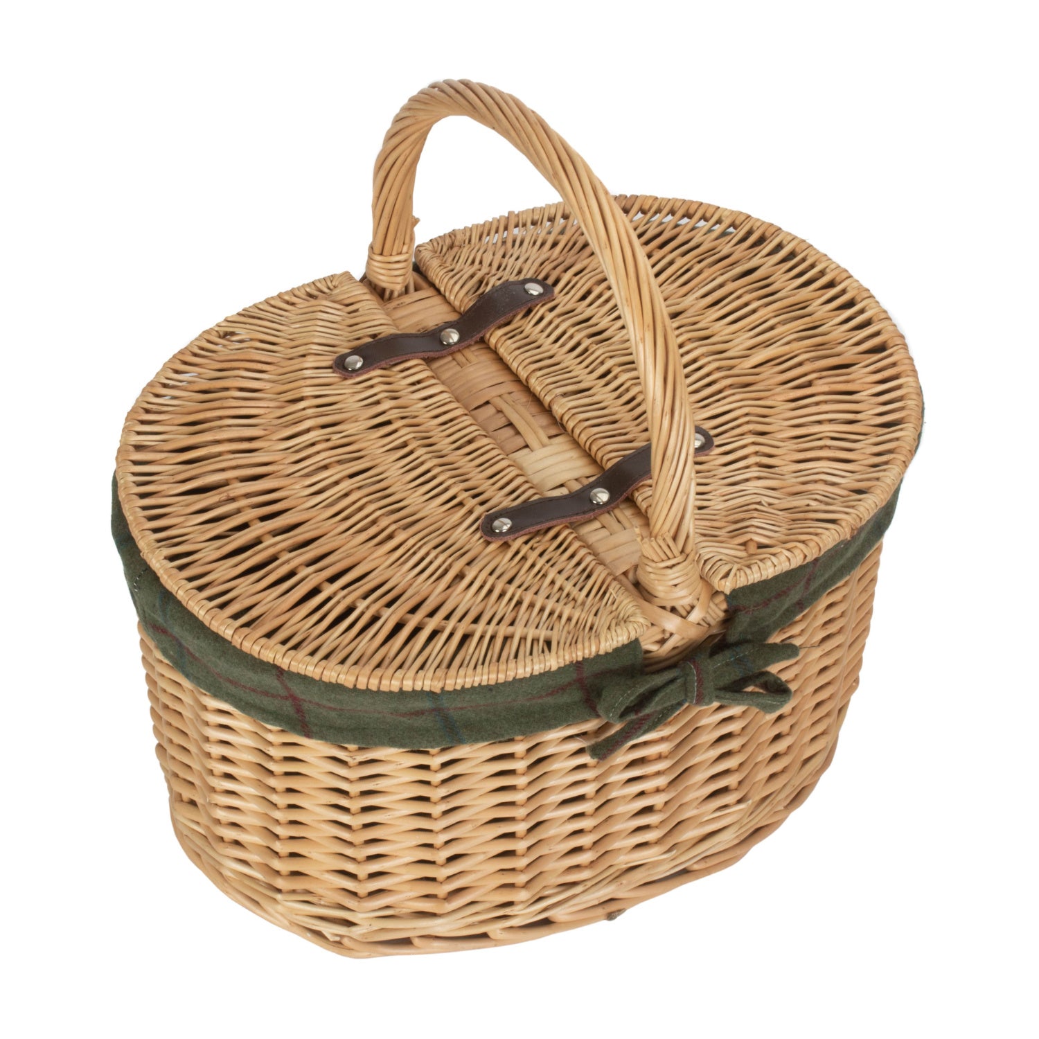 Buff Willow Oval Picnic Basket with Green Tweed Lining