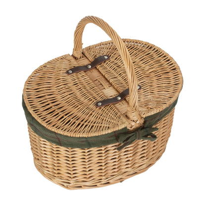 Buff Willow Oval Picnic Basket with Green Tweed Lining