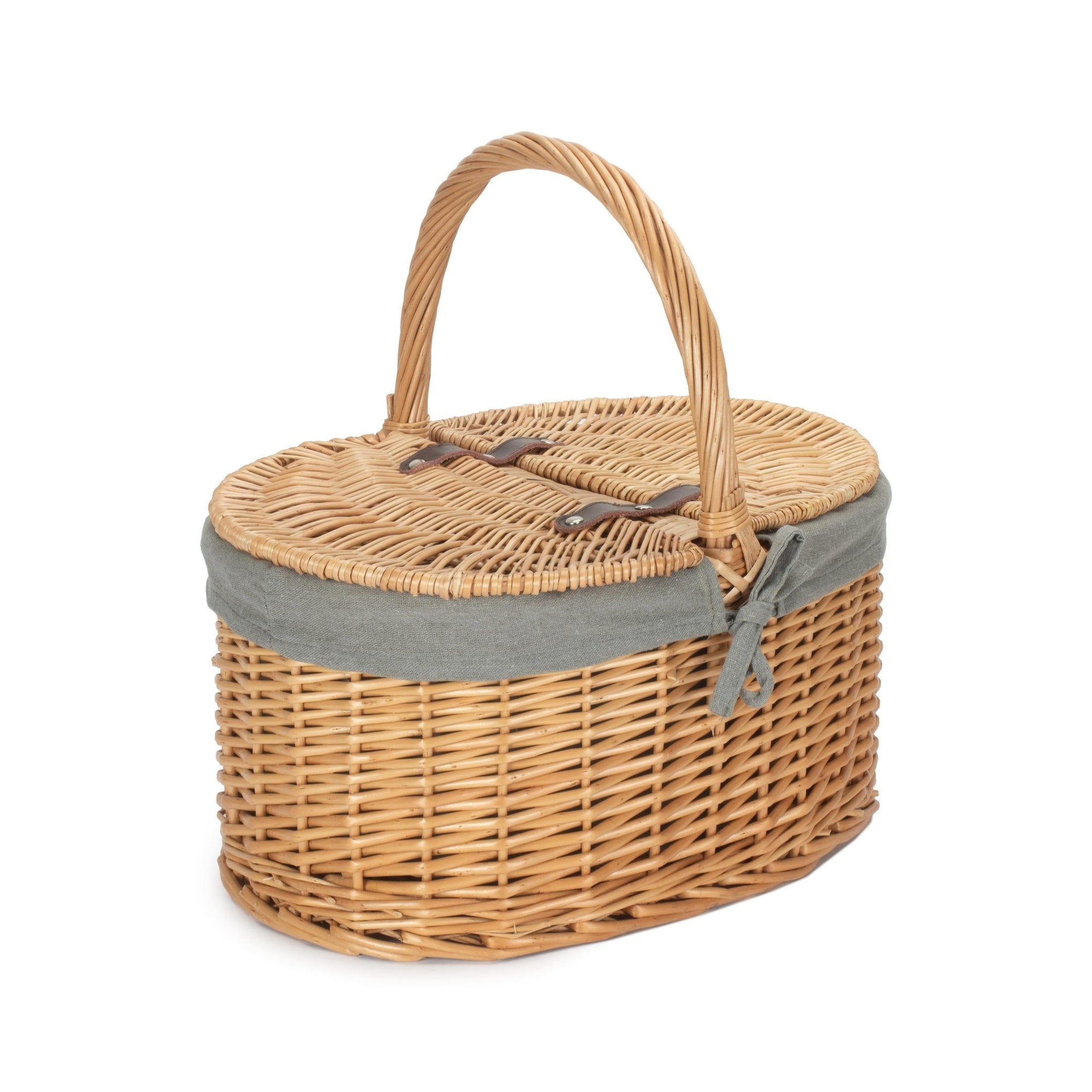 Buff Willow Oval Picnic Basket with Sage Grey Lining