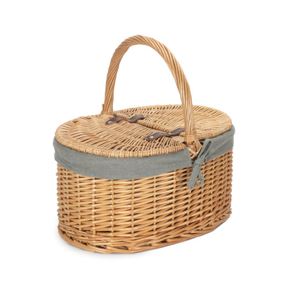 Buff Willow Oval Picnic Basket with Sage Grey Lining