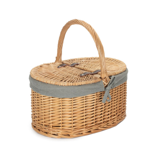 Buff Willow Oval Picnic Basket with Sage Grey Lining