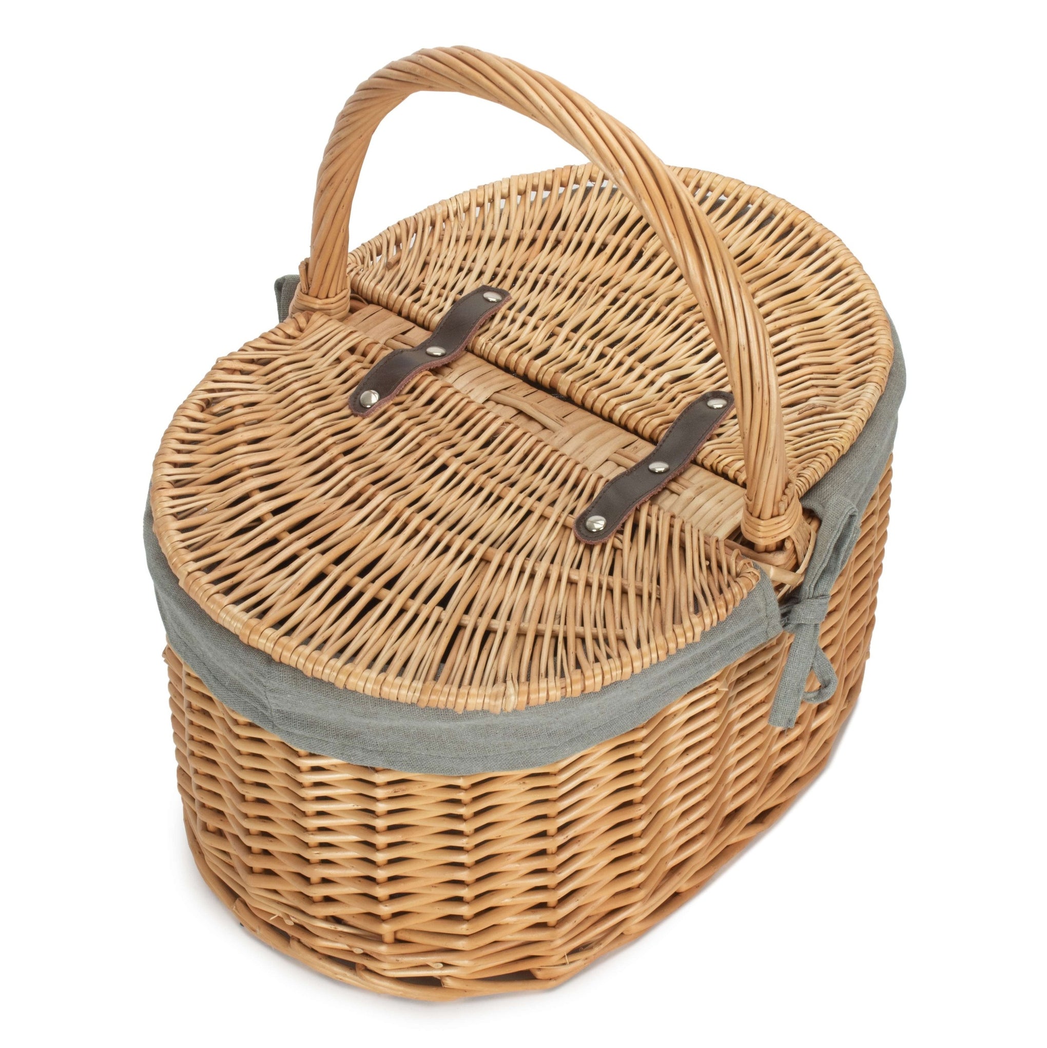 Buff Willow Oval Picnic Basket with Sage Grey Lining