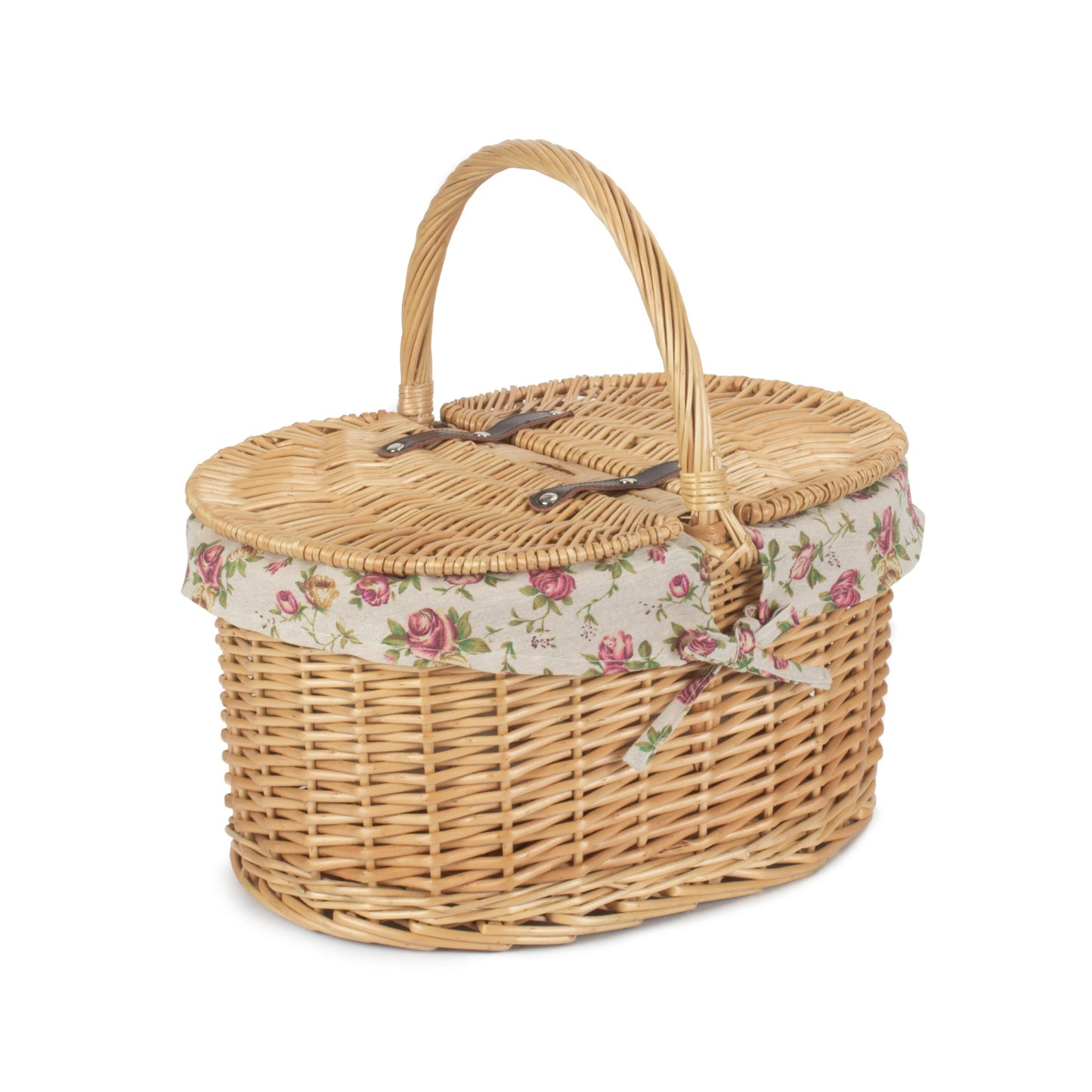Buff Oval Picnic Basket With Garden Rose Lining