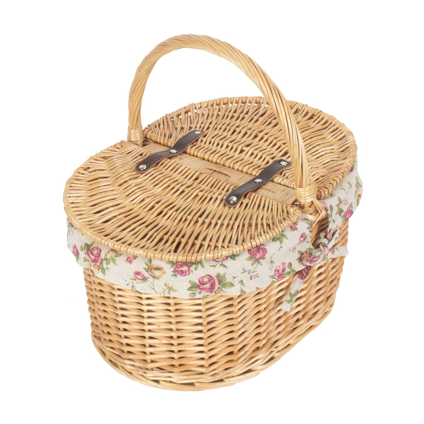 Buff Oval Picnic Basket With Garden Rose Lining