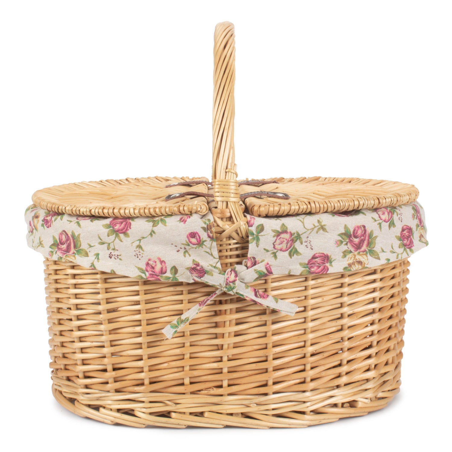 Buff Willow Oval Picnic Basket with Garden Rose Lining