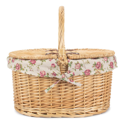 Buff Willow Oval Picnic Basket with Garden Rose Lining