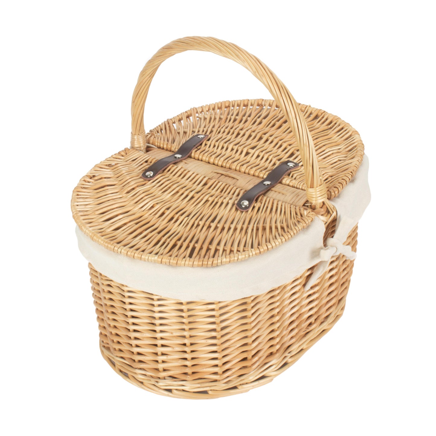 Buff Oval Picnic Basket With White Lining