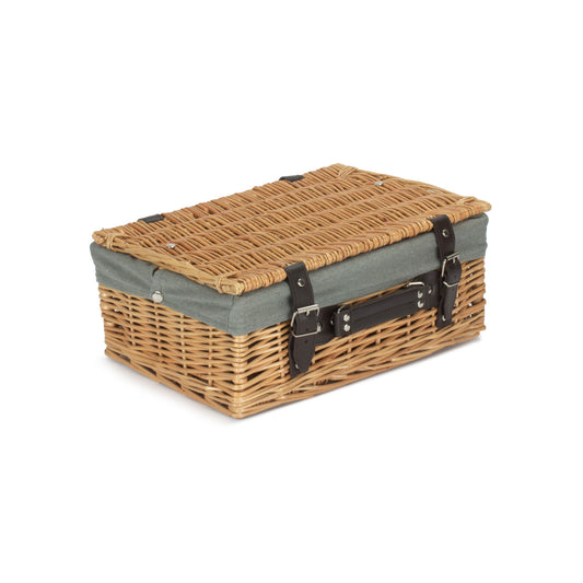 14 Inch Buff Willow Wicker Hamper with Grey Sage Lining