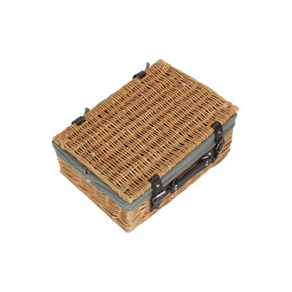 14 Inch Buff Willow Wicker Hamper with Grey Sage Lining