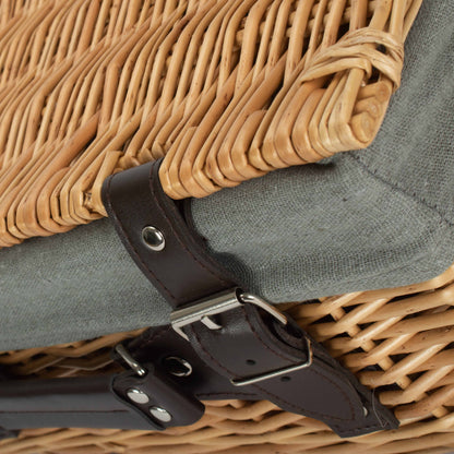 14 Inch Buff Willow Wicker Hamper with Grey Sage Lining