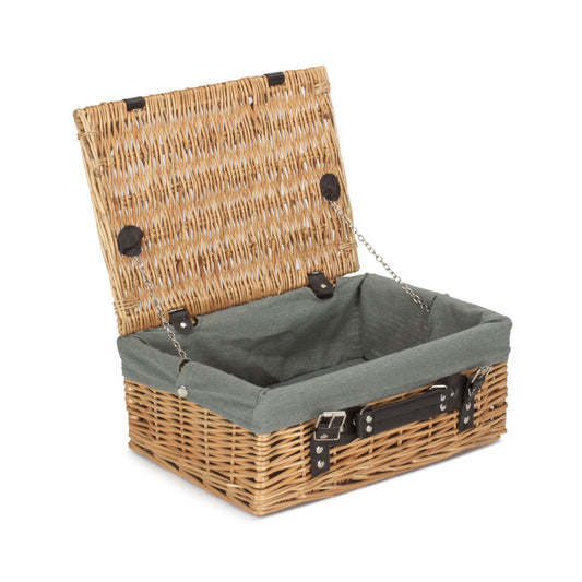 14 Inch Buff Willow Wicker Hamper with Grey Sage Lining