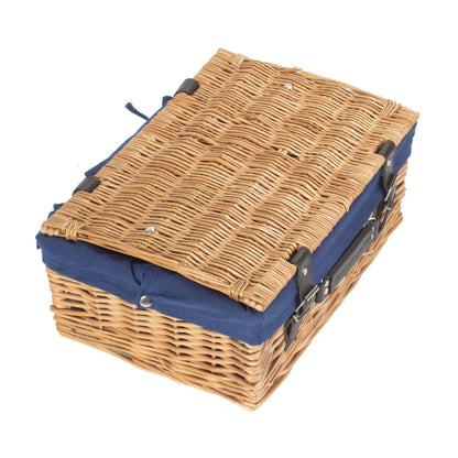 14 Inch Buff Willow Wicker Hamper with Navy Blue Lining