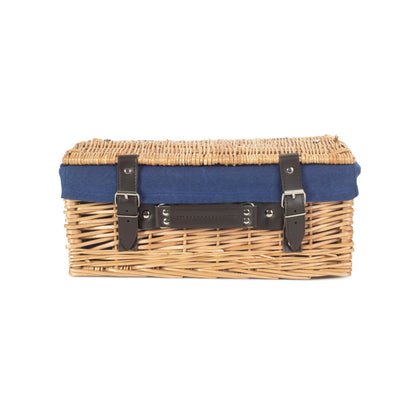 14 Inch Buff Willow Wicker Hamper with Navy Blue Lining