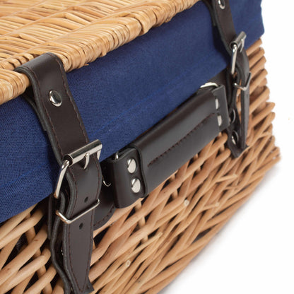 14 Inch Buff Willow Wicker Hamper with Navy Blue Lining