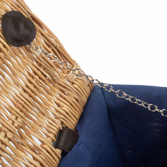 14 Inch Buff Willow Wicker Hamper with Navy Blue Lining