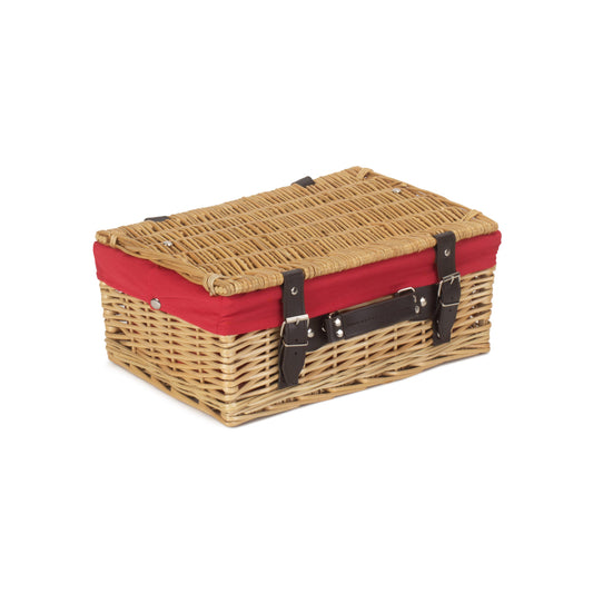14 Inch Buff Willow Wicker Hamper with Red Lining