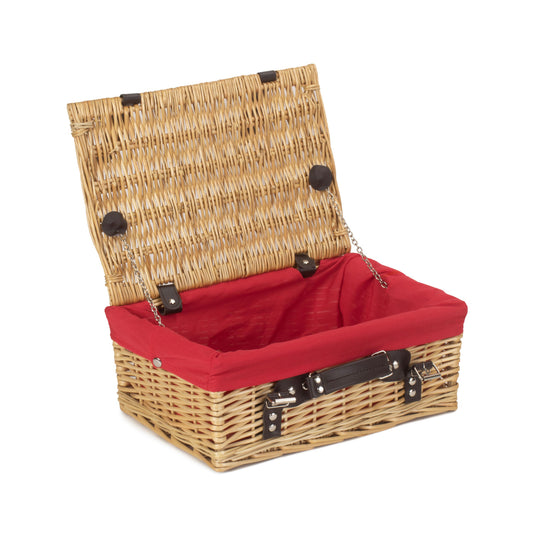 14 Inch Buff Willow Wicker Hamper with Red Lining