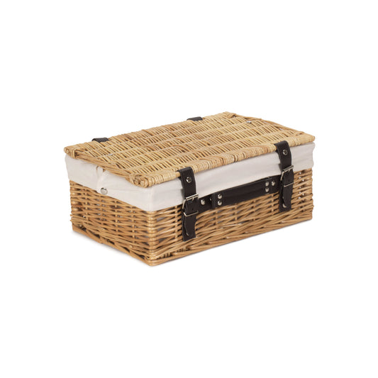 14 Inch Buff Willow Wicker Hamper with White Lining