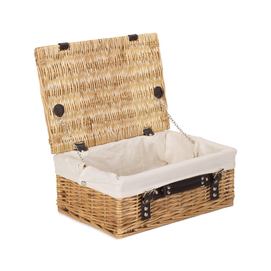 14 Inch Buff Willow Wicker Hamper with White Lining