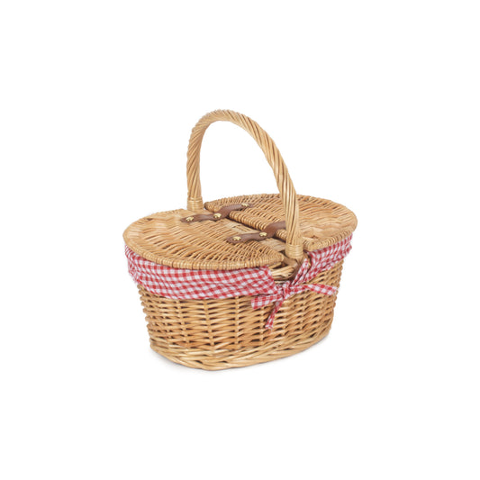 Child's Oval Lidded Buff Willow Hamper with Red & White Checked Lining
