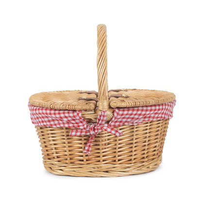 Child's Oval Lidded Buff Willow Hamper with Red & White Checked Lining