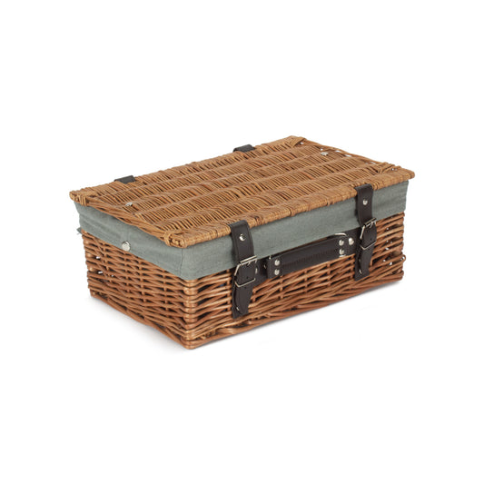 14 Inch Double Steamed Willow Hamper with Grey Sage Lining