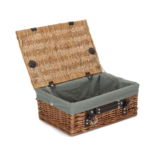 14 Inch Double Steamed Willow Hamper with Grey Sage Lining