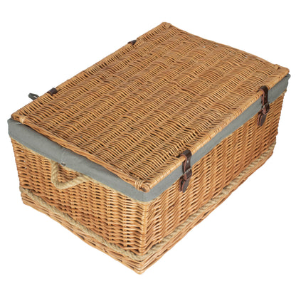 28 Inch Rope Handled Willow Hamper Trunk with Grey Sage Lining