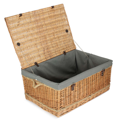 28 Inch Rope Handled Willow Hamper Trunk with Grey Sage Lining