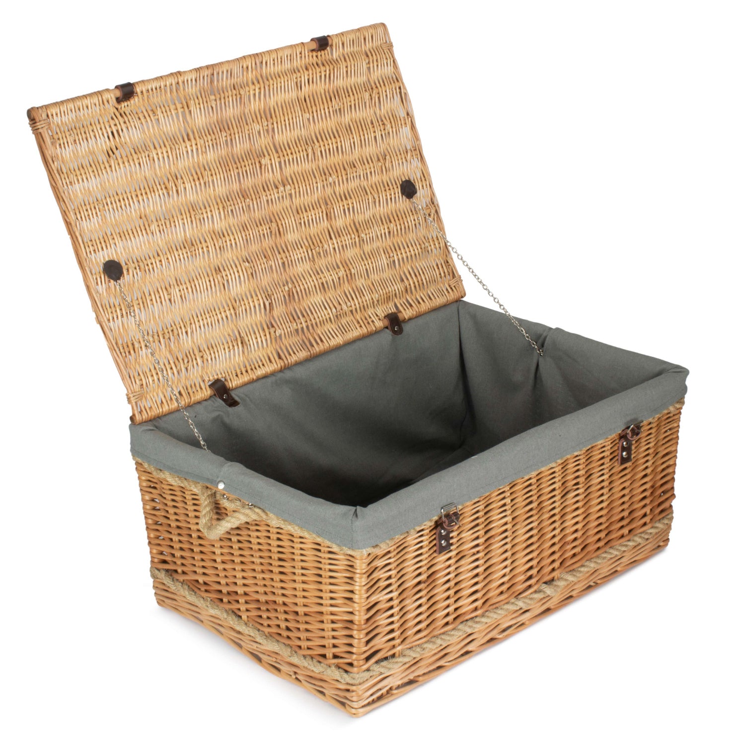 28 Inch Rope Handled Willow Hamper Trunk with Grey Sage Lining & Wovenhill