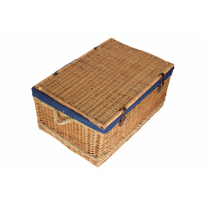 28 Inch Rope Handled Willow Hamper Trunk with Navy Blue Lining