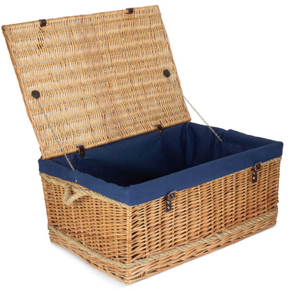 28 Inch Rope Handled Willow Hamper Trunk with Navy Blue Lining