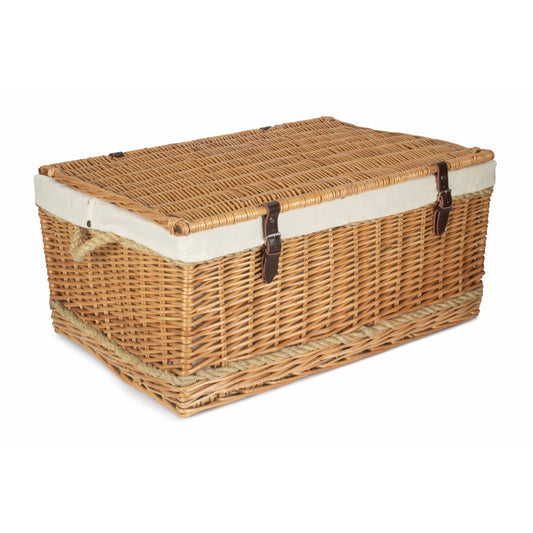 28 Inch Rope Handled Willow Hamper Trunk with White Lining