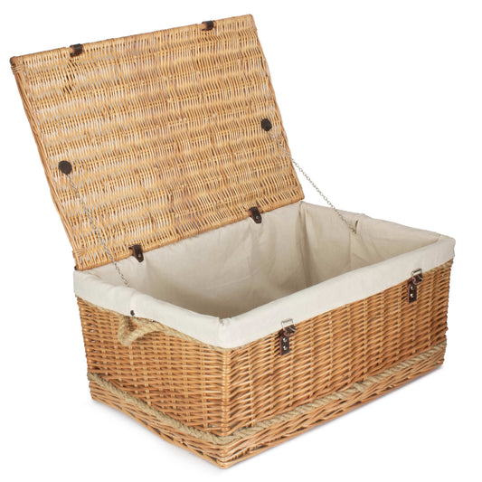 28 Inch Rope Handled Willow Hamper Trunk with White Lining