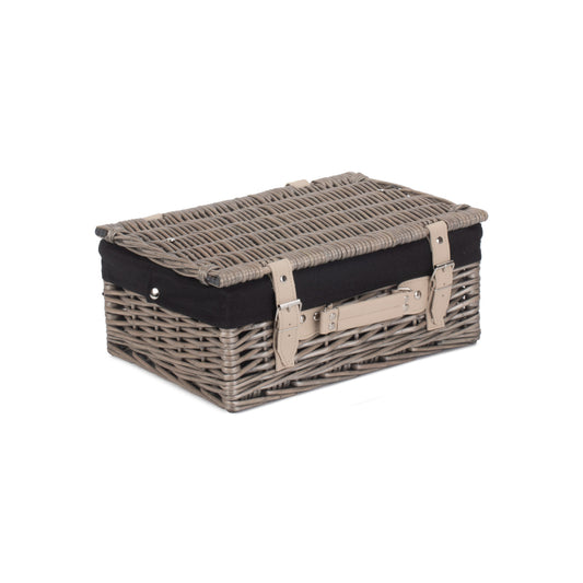 14 Inch Antique Wash Willow Hamper with Black Lining