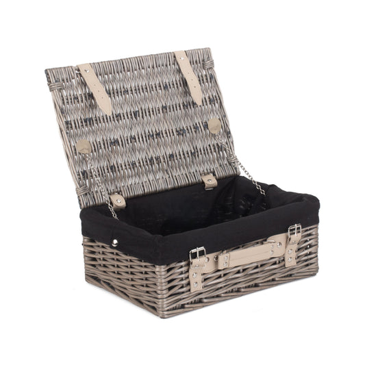 14 Inch Antique Wash Willow Hamper with Black Lining