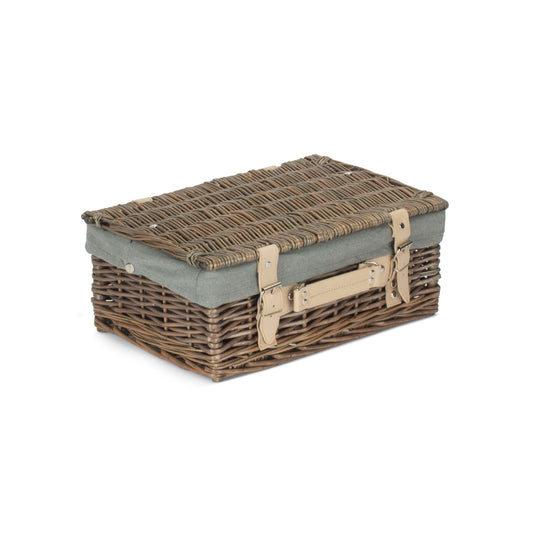 14 Inch Antique Wash Willow Hamper with Grey Sage Lining